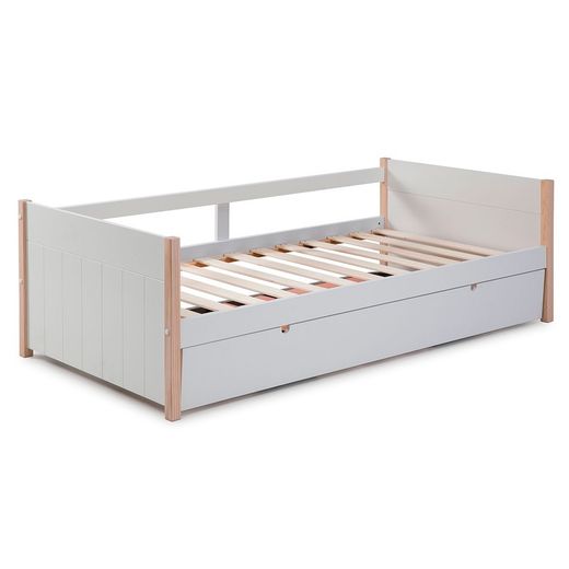 0.90 trundle bed in white wood with slatted base, 200 x 98.5 x 62 cm