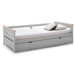 Lit gigogne 0.90 en bois gris clair avec sommier à lattes, 199 x 105 x 62 cm