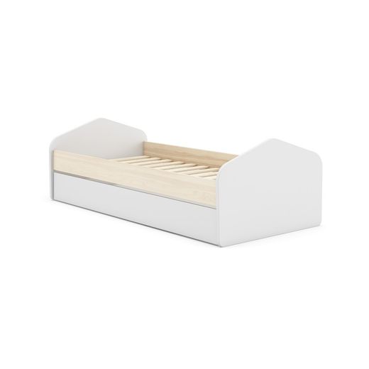 Grenen onderschuifbed in wit en naturel, 205,4 x 100 x 65 cm | Steffie