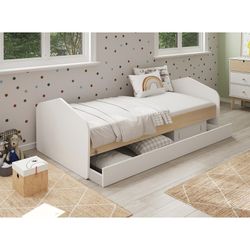 Grenen onderschuifbed in wit en naturel, 205,4 x 100 x 65 cm | Steffie