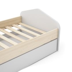 Grenen onderschuifbed in wit en naturel, 205,4 x 100 x 65 cm | Steffie