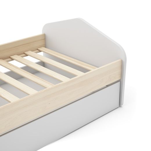 Grenen onderschuifbed in wit en naturel, 205,4 x 100 x 65 cm | Steffie