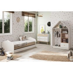 Grenen onderschuifbed in wit en naturel, 205,4 x 100 x 65 cm | Steffie