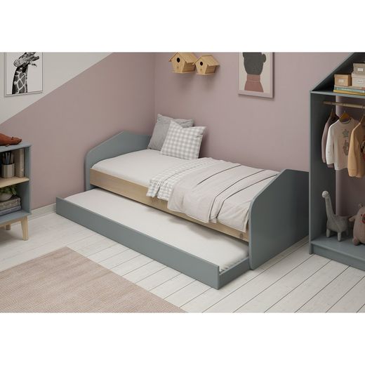 Pine trundle bed in green and natural, 205.4 x 100 x 65 cm | Stephanie