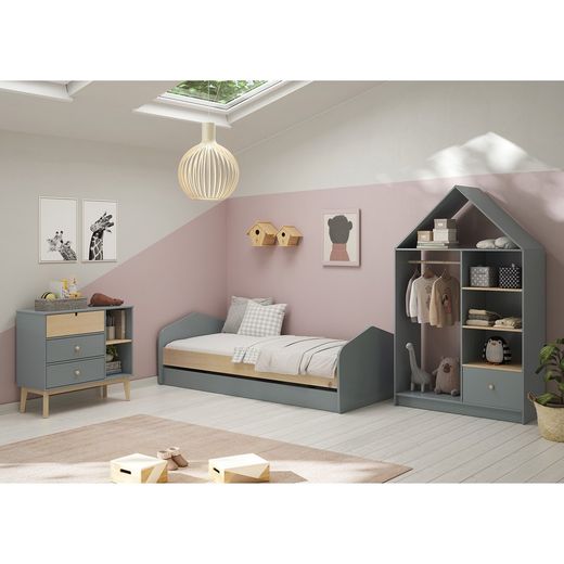 Pine trundle bed in green and natural, 205.4 x 100 x 65 cm | Stephanie