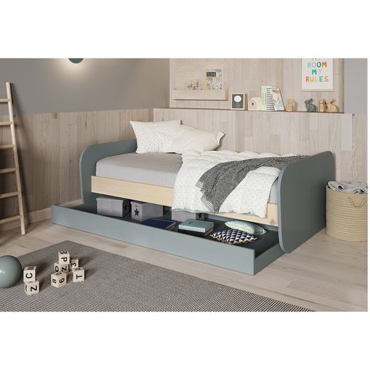 Pine trundle bed in green and natural, 205.4 x 102 x 65 cm | Esteban