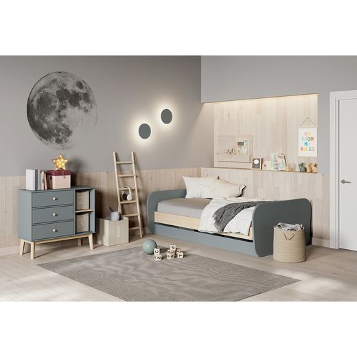 Pine trundle bed in green and natural, 205.4 x 102 x 65 cm | Esteban