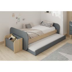 Pine trundle bed in green and natural, 205.4 x 102 x 65 cm | Esteban