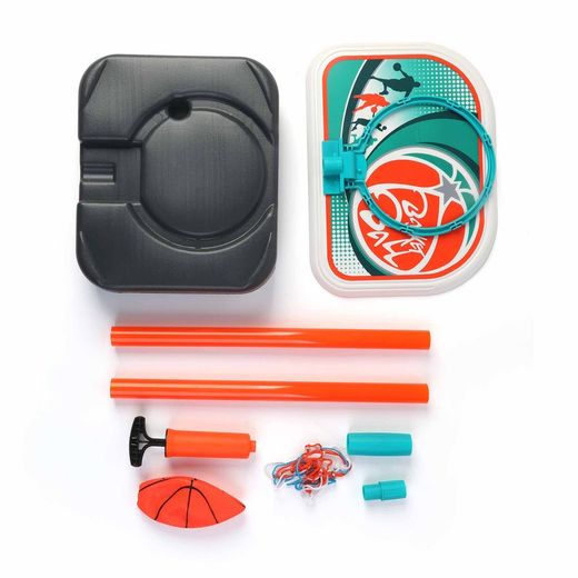 Cesto de basquete em polietileno turquesa e laranja, 33x29x88-106 cm | basquetebol