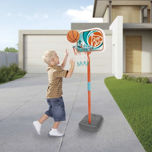 Cesto de basquete em polietileno turquesa e laranja, 33x29x88-106 cm | basquetebol