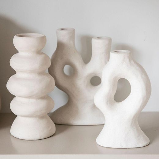 Bougeoir en céramique blanc, 15 x 7,5 x 20 cm | Oria