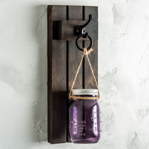 Bougeoir en bois tropical marron / violet, 13x11x35cm