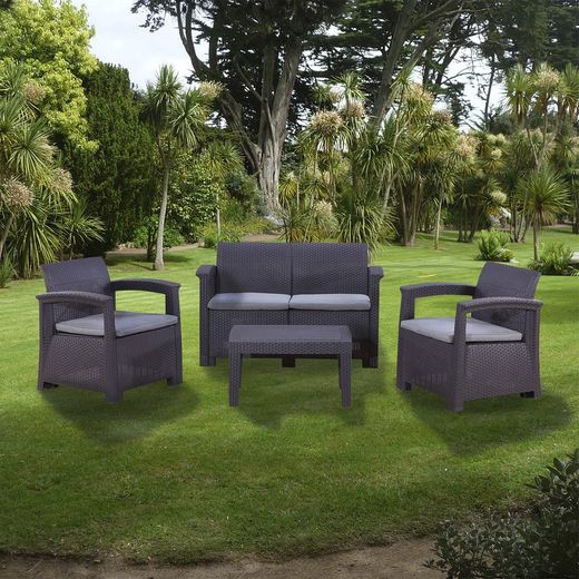 CAPRI - Garden Set Resin Imitation Ratan Anthracite Gray