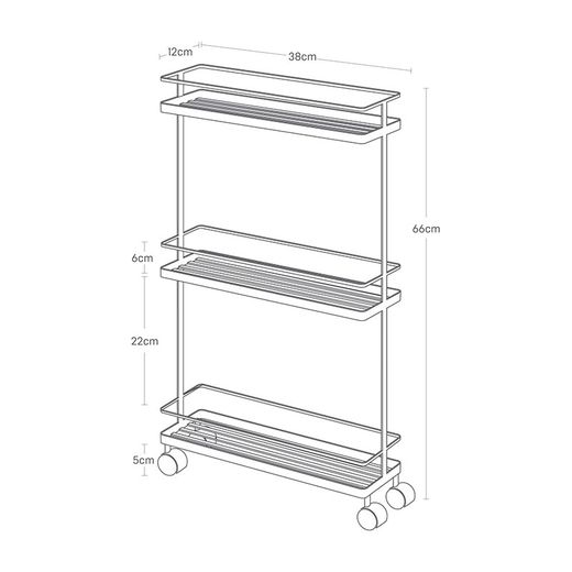 Carro de cocina de acero en blanco, 66 x 38 x 12 cm | Tower