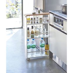 Carrinho de cozinha em aço e madeira branco e natural, 80,5 x 47,5 x 13 cm | Torre