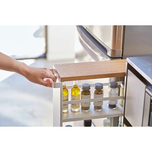 Carrinho de cozinha em aço e madeira branco e natural, 80,5 x 47,5 x 13 cm | Torre