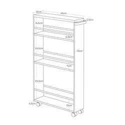 Carrinho de cozinha em aço e madeira branco e natural, 80,5 x 47,5 x 13 cm | Torre