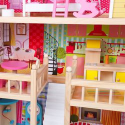 Casinha de bonecas em madeira amarelo e rosa, 60 x 33 x 90 cm | naroa