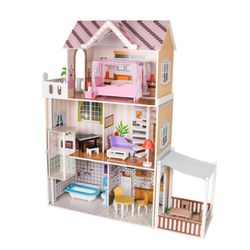 Casinha de bonecas em madeira amarelo e rosa, 75 x 39 x 120 cm | Laia