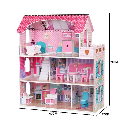 Casinha de bonecas em madeira rosa, 62 x 27 x 70 cm | terra