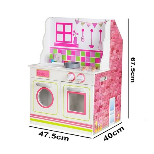 Dollhouse and wooden kitchen in white and pink, 47.5 x 40 x 67.5 cm | Wake