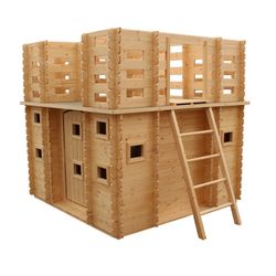 Casita infantil con forma de castillo hecha de madera en color natural, 423x194x19 cm | Lucca