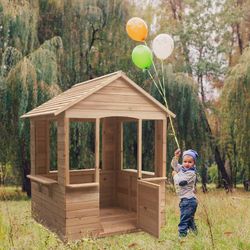 Casita infantil de madera de pino en natural, 120 x 108 x 138 cm | Adele