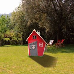 Casita infantil de pino en rojo, 120 x 102 x 150 cm | Fantasy