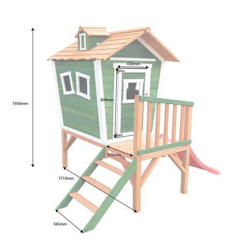 Casita infantil de pino en verde, 175 x 242,5 x 193 cm | Nike