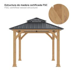 Tuinpaviljoen van hout en staal in naturel en grijs, 297 x 297 x 300 cm | Deventer