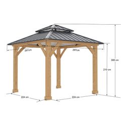 Tuinpaviljoen van hout en staal in naturel en grijs, 297 x 297 x 300 cm | Deventer