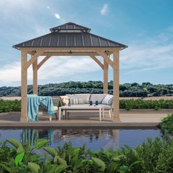 Tuinpaviljoen van hout en staal in naturel en grijs, 297 x 297 x 300 cm | Deventer