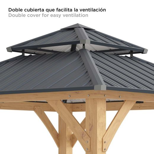 Tuinpaviljoen van hout en staal in naturel en grijs, 297 x 297 x 300 cm | Deventer