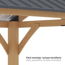 Gazebo in legno e acciaio in colore naturale e grigio, 300 x 401 x 282 cm | Fenice