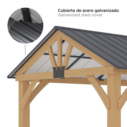 Gazebo in legno e acciaio in colore naturale e grigio, 300 x 401 x 282 cm | Fenice