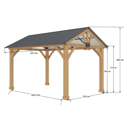 Gazebo in legno e acciaio in colore naturale e grigio, 300 x 401 x 282 cm | Fenice
