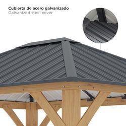 Gazebo in legno e acciaio in colore naturale e grigio, 362 x 297 x 283 cm | Tucson