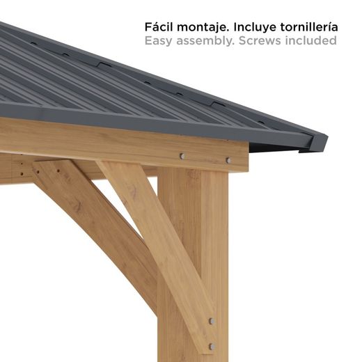 Gazebo in legno e acciaio in colore naturale e grigio, 362 x 297 x 283 cm | Tucson