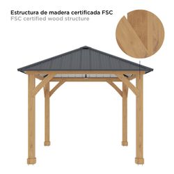 Gazebo in legno e acciaio in colore naturale e grigio, 362 x 297 x 283 cm | Tucson