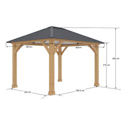 Gazebo in legno e acciaio in colore naturale e grigio, 362 x 297 x 283 cm | Tucson