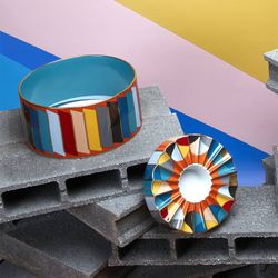 Tall porcelain centerpiece in multicolor, Ø 30.8 x 14.9 cm | futurism