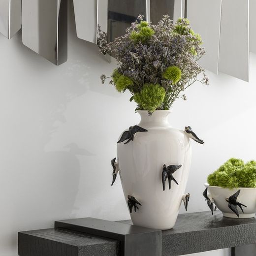 Black and white earthenware centrepiece, Ø 27.5 x 13 cm | Spring