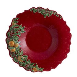 Element centralny z ceramiki w kolorze czerwonym i wielokolorowym, Ø 41,7 x 8 cm | Wieniec bożonarodzeniowy