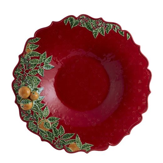 Element centralny z ceramiki w kolorze czerwonym i wielokolorowym, Ø 41,7 x 8 cm | Wieniec bożonarodzeniowy