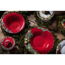 Element centralny z ceramiki w kolorze czerwonym i wielokolorowym, Ø 41,7 x 8 cm | Wieniec bożonarodzeniowy