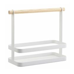 Steel and Wood Condiment Basket in White and Natural, 24 x 10 x 20 cm | Tosca