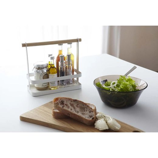 Steel and Wood Condiment Basket in White and Natural, 24 x 10 x 20 cm | Tosca