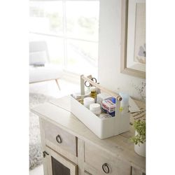 Stål og træ L kurv i hvid og natur, 29 x 13 x 16 cm | Tosca