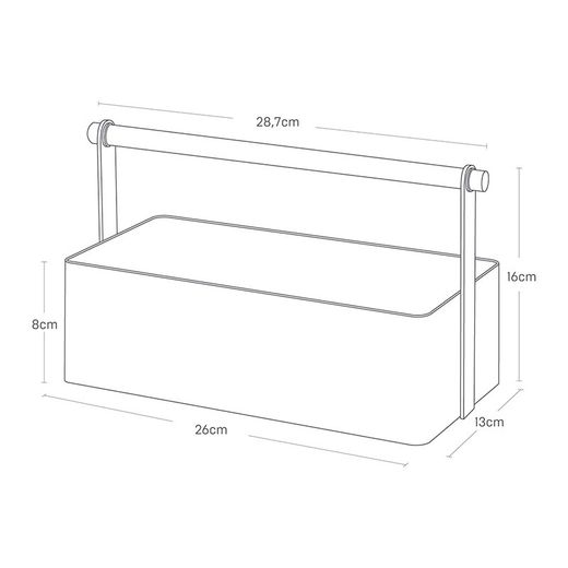 Stål og træ L kurv i hvid og natur, 29 x 13 x 16 cm | Tosca