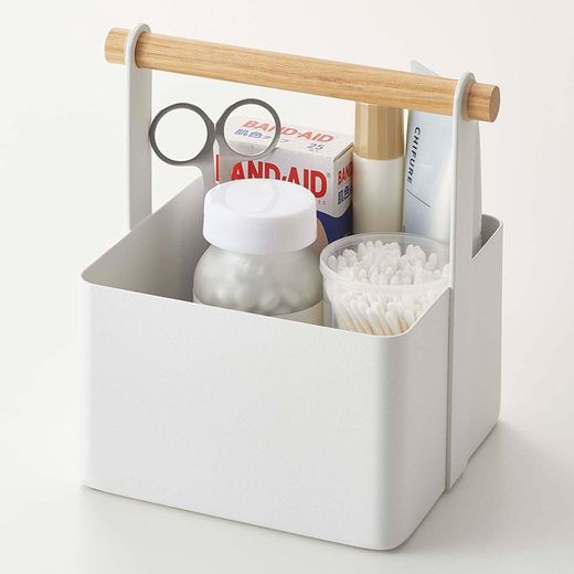 Steel and wood S basket in white and natural, 16 x 13 x 16 cm | Tosca